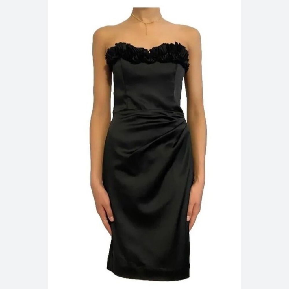 White House Black Market Black Formal Strapless Mini Dress Ruffle Detail. Size 6